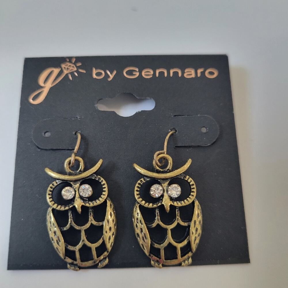 G By Gennaro Bronze Tone Owl Dangle Earrings NWT Y2K - Picture 2 of 4